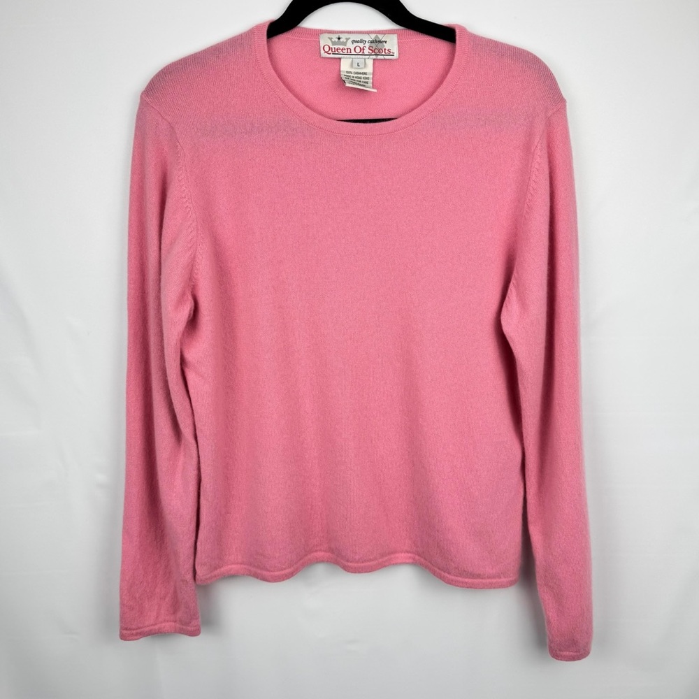 Queen Of Scots Womens Large Brought Pink Quality 100% Cashmere Pullover Sweater